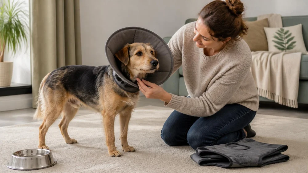 Pet Recovery Cone or Suit: Check Fit and Supervise