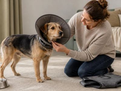 Pet Recovery Cone or Suit: Check Fit and Supervise