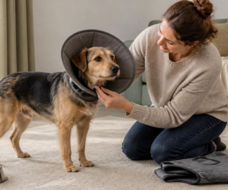 Pet Recovery Cone or Suit: Check Fit and Supervise