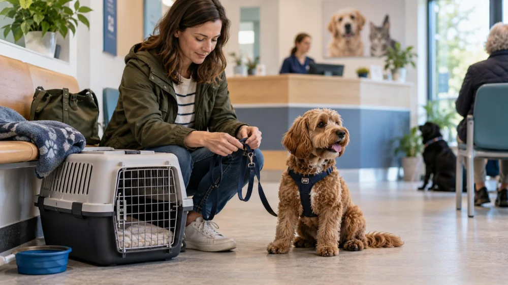 Veterinary Waiting Room Plan: Carrier, Lead, and Distance